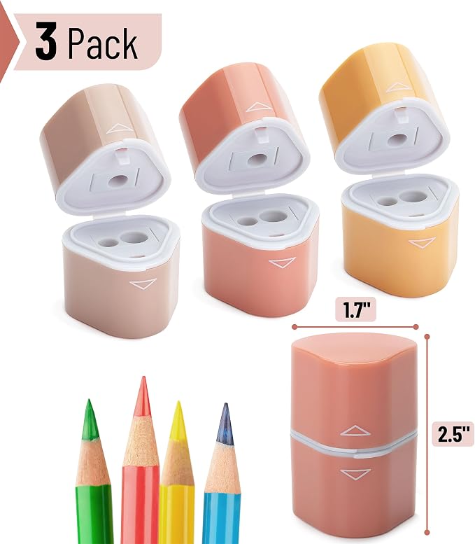 Mr. Pen- Pencil Sharpeners Manual, 3 Pack, 3 Holes, Colorful