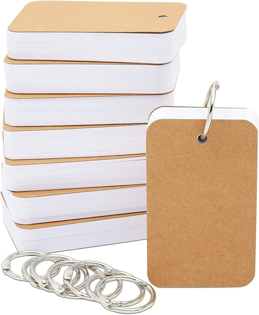 Blank Flash Cards - Notecards with Ring - Portable Mini Flashcards for Studying - Heavy 250 GSM Index Cards - Pack of 8, 400 Count, 2.2 x 3.5 in, White