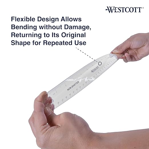 Westcott 12-Inch Flexible Shatterproof Rulers, Flexible Design with Easy-to-Read Markings, for Home, Office, Classroom, Back to School, School Supplies, 4 Pack