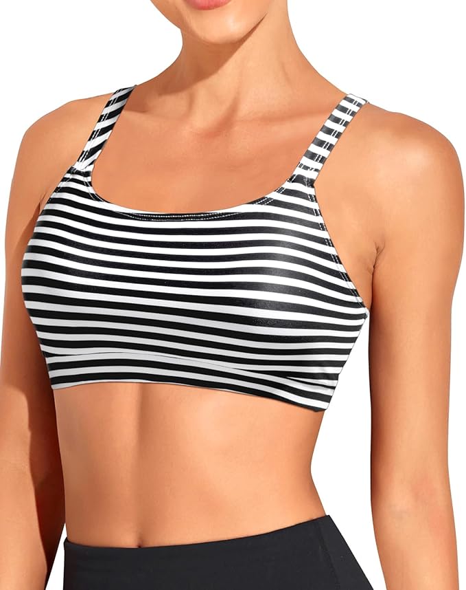 Tempt Me Women Sports Bra Bikini Tops Scoop Neck Bathing Suits Top Padded Swim Crop Tops Only