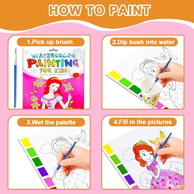 YXOTJHS Watercolor Coloring Book, Paint with Water Books for Kids - Mess Free Coloring for Toddlers, Magic Paint Set - Arts and Crafts for Girls Ages 4-8 - Travel, Stocking Stuffers
