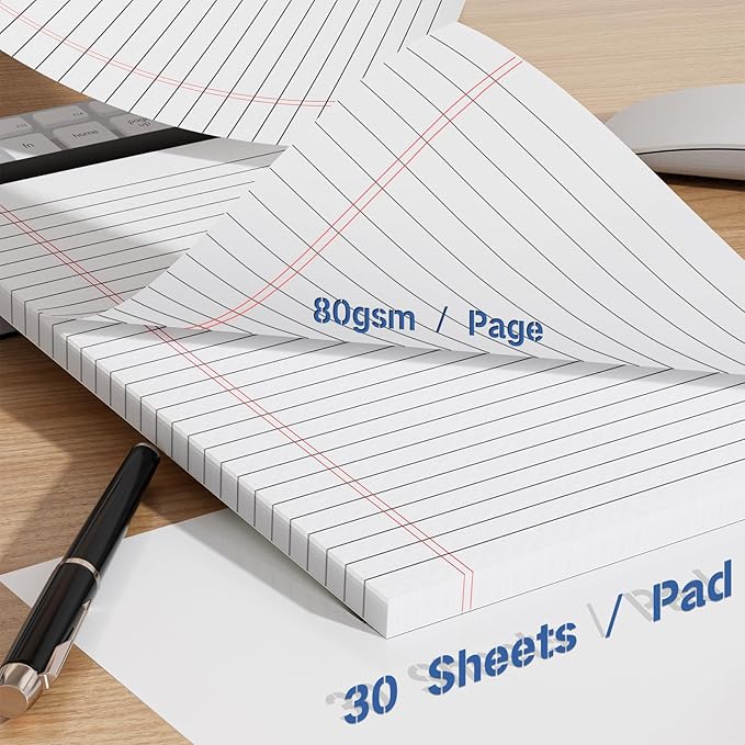 Nichela Legal Pads 4 Pack of Note Pads 6 x 9 Inch Notepad 21lb Thick Paper Legal Pad 30 Sheets Note Pad College Ruled Small Legal Pads 29 Lines Writing Pads for Writing, Sketching, and Note-Taking