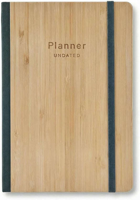 AuroPlanner Bamboo Cover Undated Portable Planner Notebook – Daily, Weekly & Monthly Organizer, Lay-Flat A5 (5.7” × 8.3”), 100 GSM Paper, 160 Pages, 4-Month Layout (Green)