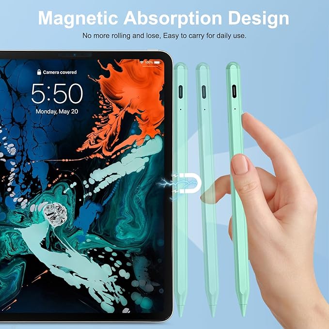 Stylus Pen for iPad Apple: Fast Charge for iPad Pencil Apple Pen with Palm Rejection Tilt Sensitivity - Pen for i-Pad 10/9/8/7/6, i-Pad Pro 12.9"/11"/13" M4, iPad mini 6/5, iPad Air 5/4/3/M2 Green