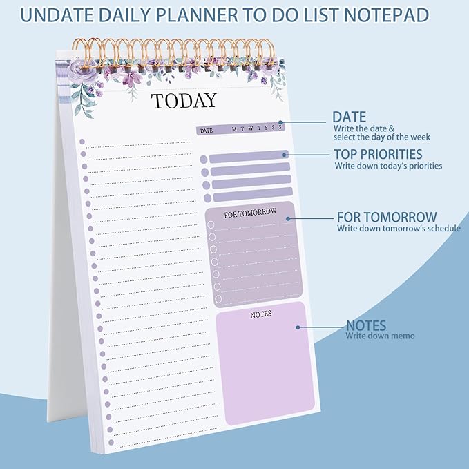2 Packs To Do List Notepad, Totally 208 Pages To Do List Notebook A5 Undated Daily Planner Notepad with Transparent Cover and Task Checklist Home Office School Supplies, Purple & Blue