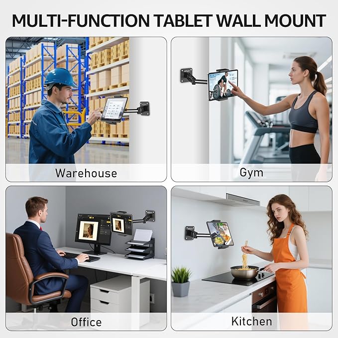 Urmust Adjustable Tablet Wall Mount, iPad Wall Mount Holder with 360° Swivel, Extendable Wall Holder for 4.7-13" Phones & Tablets, Long Arm Foldable Bracket for iPad Pro/Air/Mini,Galaxy Tab, Kindle