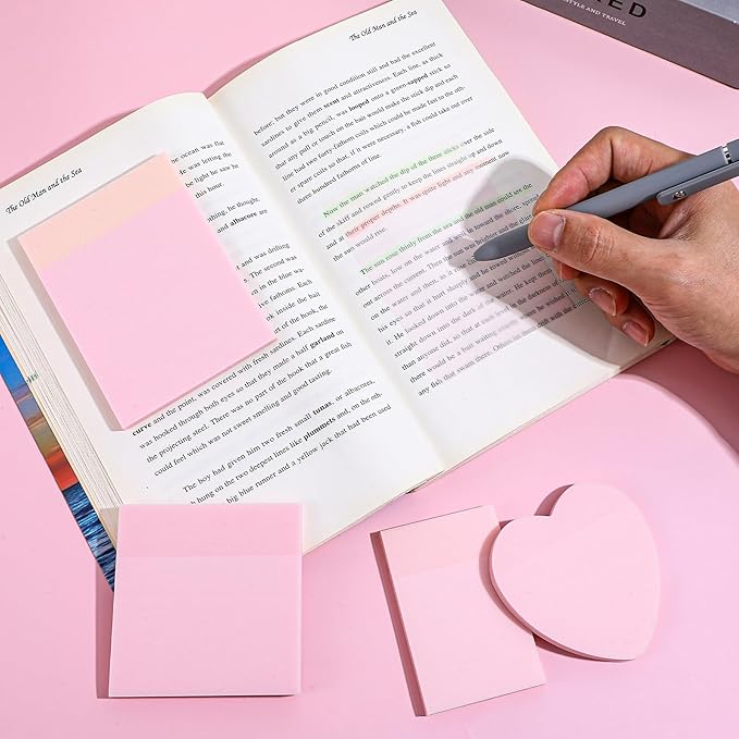 5 Pack Mixed Shape Transparent Sticky Notes, Glitter Pastel Color Waterproof Index Sticker Book Tabs 250 Sheets Soft PET Marker Memo Pad for Annotating Home School Office