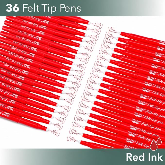 Mr. Pen- Felt Tip Pens, 36 Pack, 0.7 mm, Red Felt Tip Pens Bulk, Fast Dry, No Smear, Planner Markers for Underlining, Writing, Drawing, Journaling Supplies