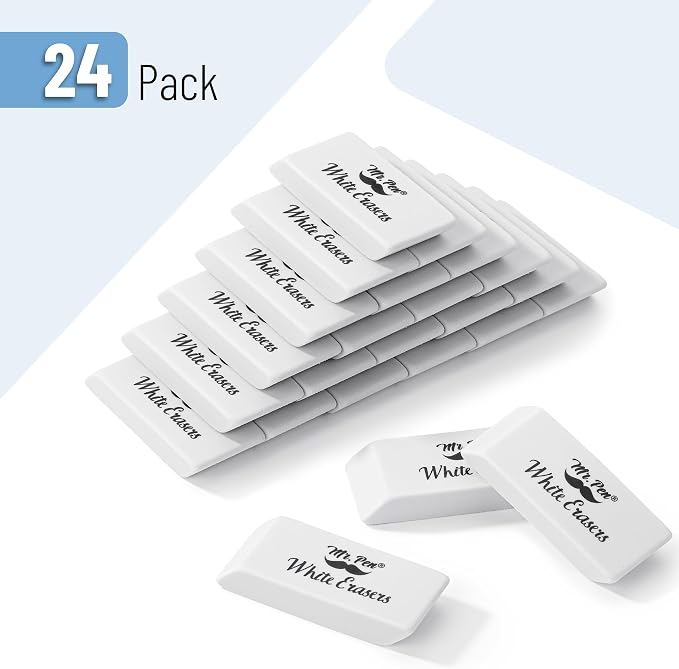Mr. Pen- White Pencil Eraser, 24 Pack