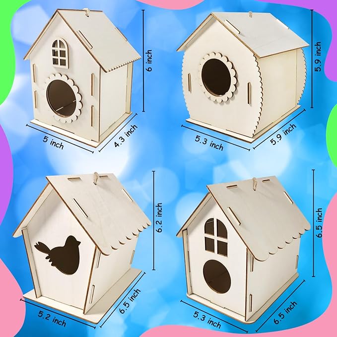 Heyzeibo 4Pack Birdhouse Kit, Craft Kits for Kids to Build and Paint Bird House, Easter DIY Wooden Arts and Crafts for Girls Boys Toddler
