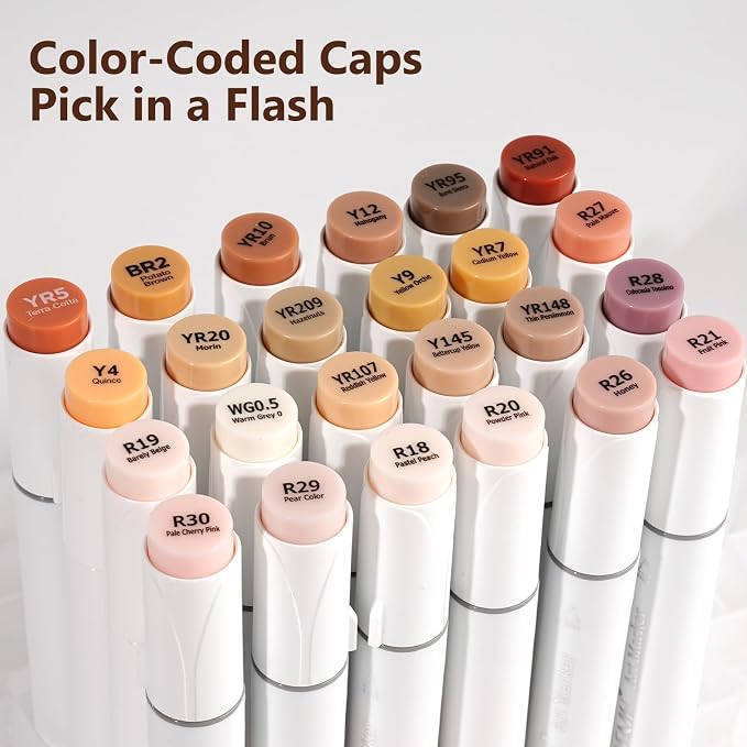 SFAIH Skin Tone Alcohol Markers Brush & Chisel [25 Diverse Portrait Colors]