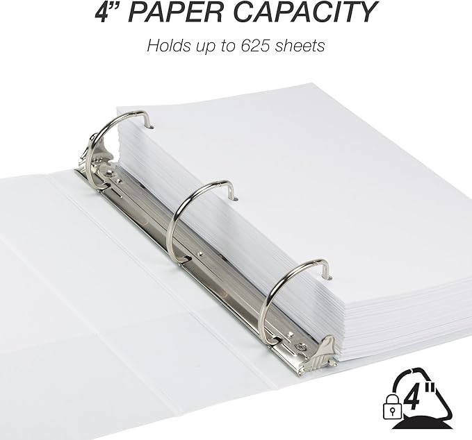 Samsill Durable 4 inch 3 Ring Binder, D Ring Binder, 100% Recycled Chipboard, White, Pallet of 216 Binders in 36 Cartons