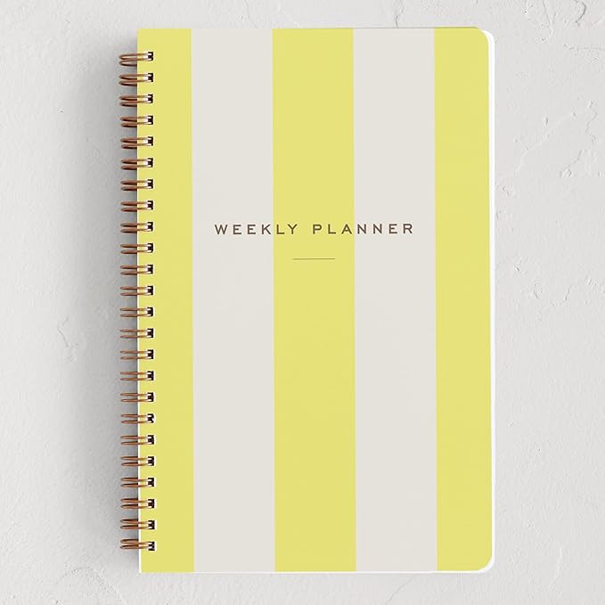 Minted Campania 2026 Weekly & Monthly Undated Planner, 5.5" x 8.5" Yellow Stripe Spiral Bound Planner Notebook, 132 Pages, Bright Modern Undated Calendar for Office, Home & School
