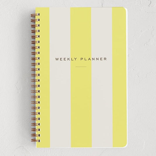 Minted Campania 2026 Weekly & Monthly Undated Planner, 5.5" x 8.5" Yellow Stripe Spiral Bound Planner Notebook, 132 Pages, Bright Modern Undated Calendar for Office, Home & School