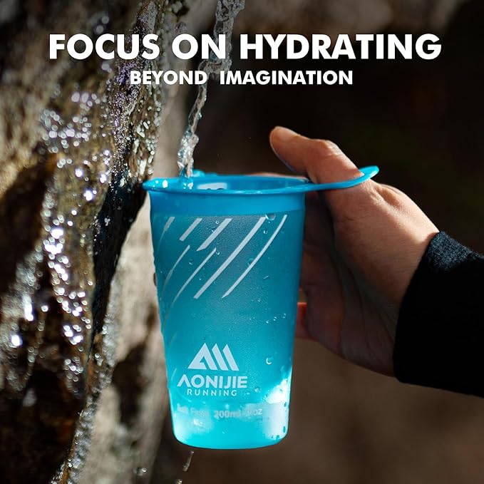 AONIJIE Collapsible Cup 200ml – Foldable Hiking Cup, Ultra Portable Soft Cup for Trail Running, Camping & Travel, Silicone Water Cup for Outdoor Hydration - Sea Blue