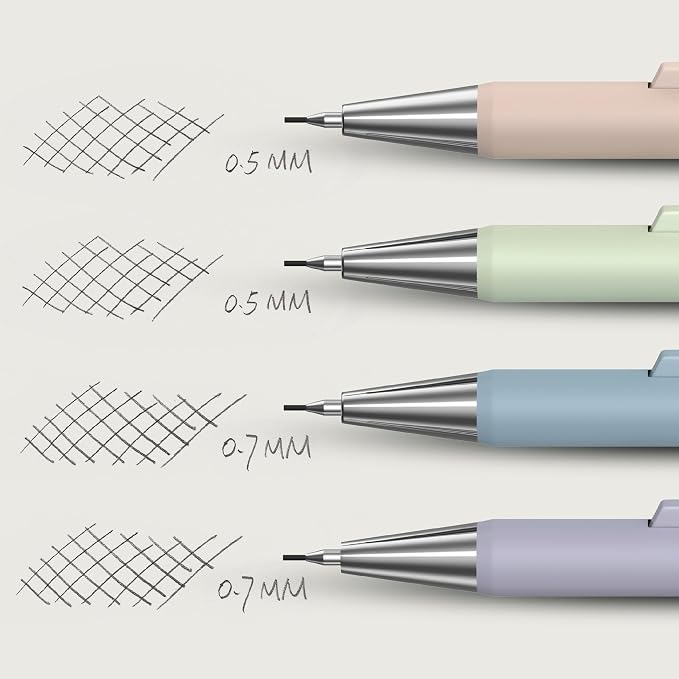 Mr. Pen- Pastel Mechanical Pencil Set with Lead Refills & Erasers, 4 Pack | 2 Sizes, 0.5 & 0.7mm, Fast Click, 6x Tubes HB & 2B Lead Refill, 3x Eraser for School Supplies, Drafting, Drawing & Sketching