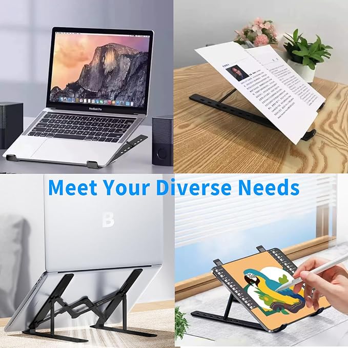 Leeboom Laptop Stand for Desk, Ergonomic Adjustable Aluminum Foldable Portable Computer Stand, Lecterns & Podiums, Fits 10-15.6" MacBook Air Pro HP Lenovo Dell Laptops & Tablets (Black)