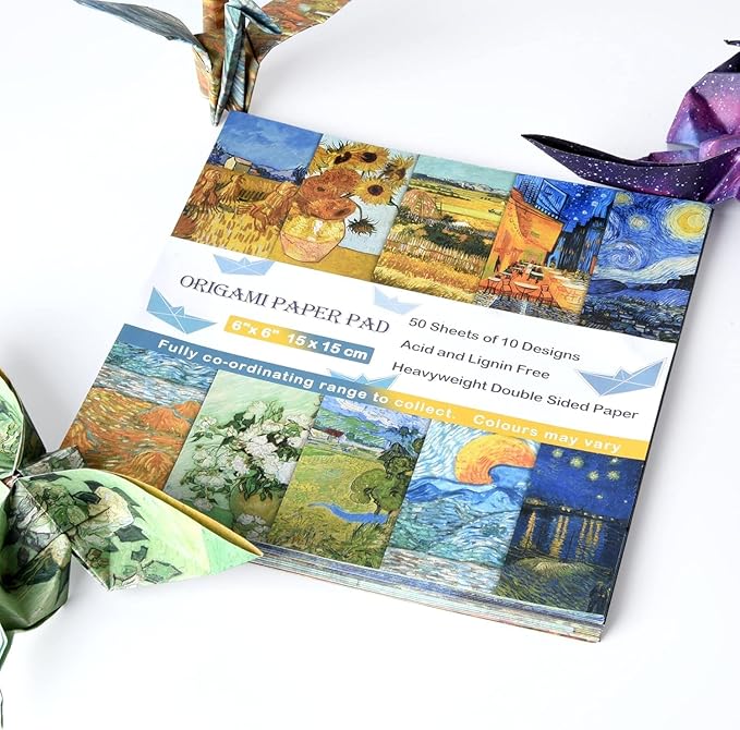 Origami Paper Kit Double Sided 100 Sheets 20 Colors 6 Inch Japanese Chiyo Square Easy Fold Arts Crafts DIY Handwork Origami Papers Van gogh Monet