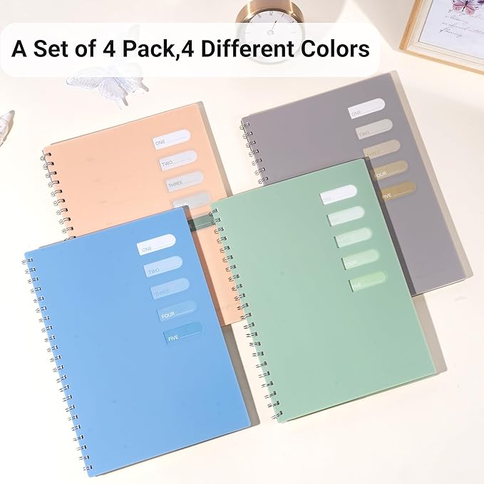 Yoment 4 PCS Spiral Notebook 8.5"x11" for Work School, Large A4 Lined Journal Notebooks for Women Writing, College Ruled Journaling Notebooks, 80 Sheets/Note Book Plastic Cover, Multicolor