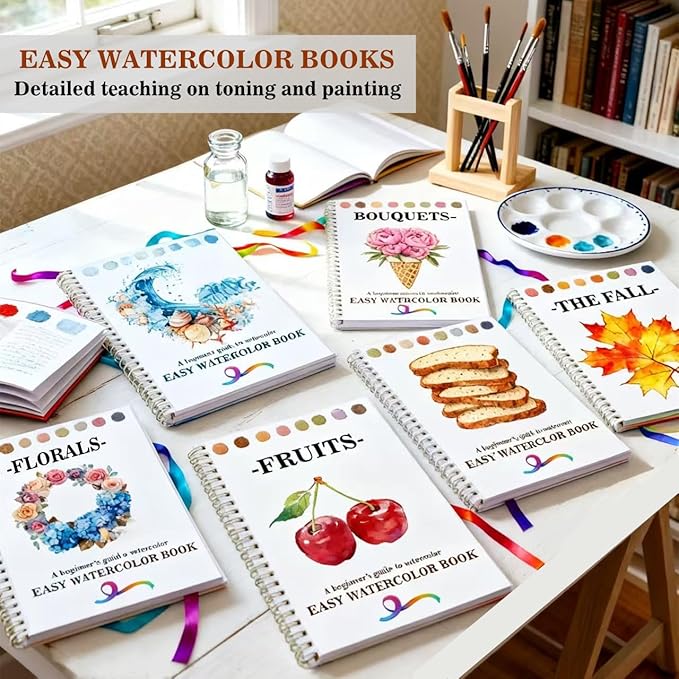 Watercolor Workbooks Coloring Book Beginner Friendly Painting Kit Easy Nature Scenes Paint Set Art Crafts for Creative Exploration Gift for Adults (Baking, with Palette)