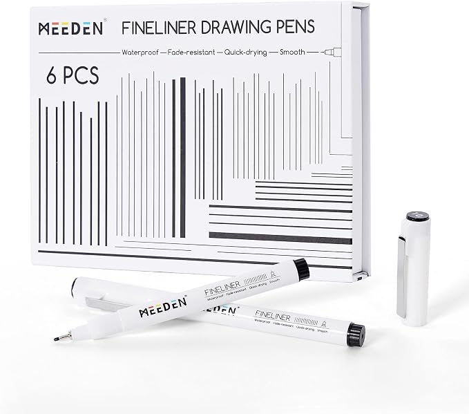 MEEDEN Micro Fineliner Drawing Pens: 1mm Needle Nib, 6 Pack, Black Ink