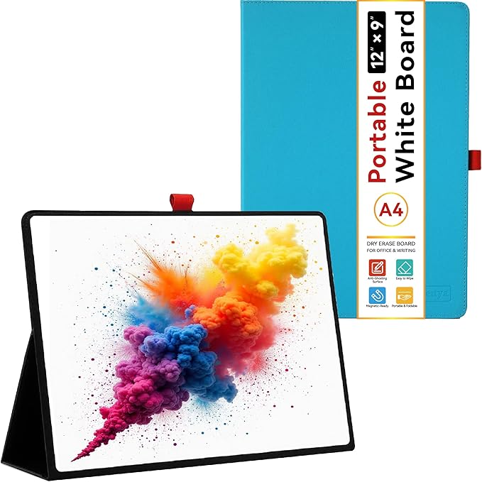 Desktop Dry Erase Board,12" X 9" Small White Board,Portable whiteboard with Stand, Marker and Eraser Wipe, A4 Notebook White Board Easel for Kids Drawing on Desk, for Students Shool (Blue)