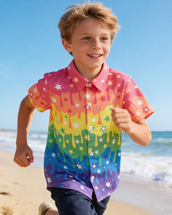 Enlifety 2-10T Kids Hawaiian Shirt Boys Short Sleeve Button Down Shirts Hawaii Summer Casual Blouse