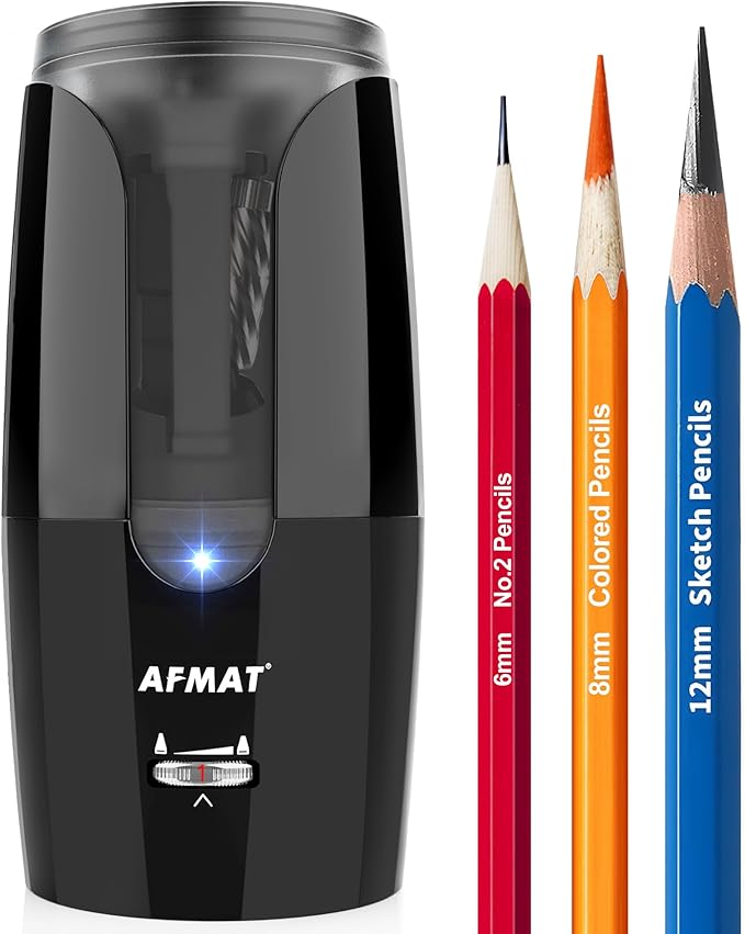 AFMAT Rechargeable Long Point Pencil Sharpener for Artist, Fast Sharpen & Auto Stop, 8-17mm Long Point, Electric Artist Pencil Sharpener for φ6-12mm Charcoal/Drawing/Sketching/Colored Pencils PS29