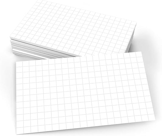 321Done Graph Ruled Index Cards, Small Size, 0.25 Grids (Set of 50) 3x5, Double-Sided, Thick Cardstock, White - Made in The USA