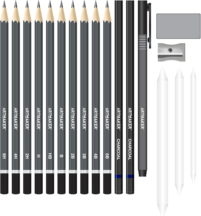Hinkler Art Maker: Drawing Techniques - Complete Studio Starter Kit, Instruction Book, Sketchbook, Graphite Pencils, Charcoal Pencils, Tools & Supplies, Adult