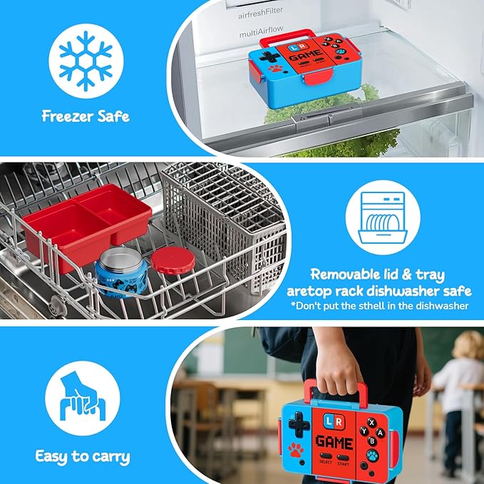 Game Kids Bento Lunch Box – 12 oz Stainless‑Steel Soup Thermo & 3‑Compartment Leak‑Proof Food Container with Built‑In Ice Pack, Insulated Food Jar for Boys & Girls, School & Travel