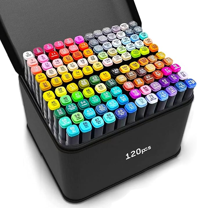 VBESTARTLY 120 Colors Alcohol Markers with Base, Permanent Dual Tip Art Markers for Adults Anime Coloring Sketch Illustrations Pefect for Gift- Refillable