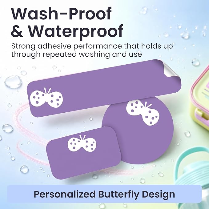 Label Daddy Personalized Name Labels for School, Butterfly Design | Waterproof Name Tags for Kids, Washable Custom Daycare Labels, Clothing, Lunchboxes, Water Bottles and More, 128 Ct & 256 Ct