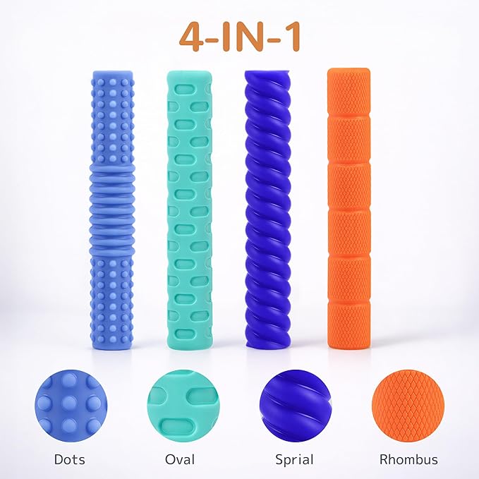 Textured Silicone Pencil Grips, Sensory Pencil Fidget Sleeves for Kids, Teens, Adults with ADHD, Autism, Anxiety Relief, Writing Aid Tools ADHD Tools (4 Packs)