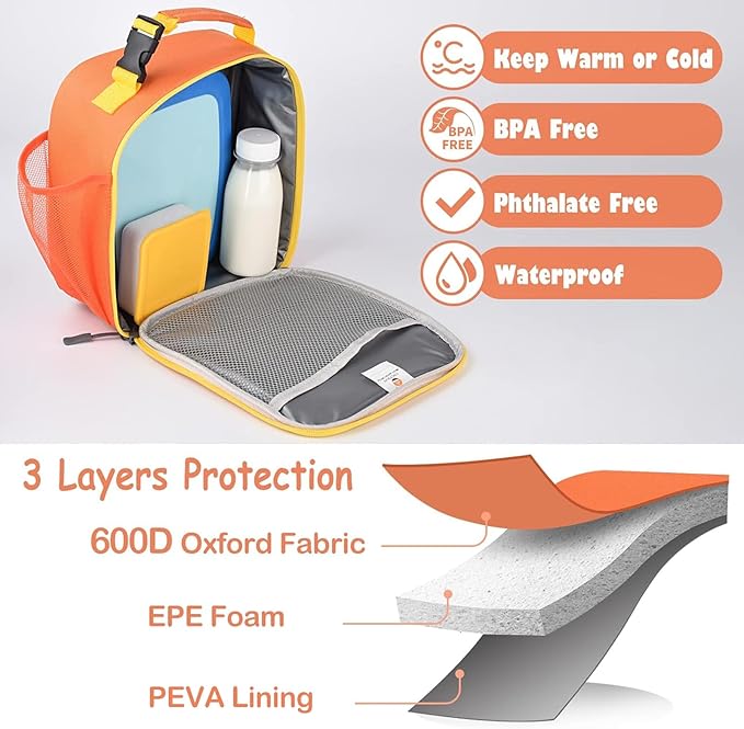 CaCTOUR Lunch Box Kids,Premium Insulated Lunch Bag for Girls Boys,Soft Bag Mini Cooler Back to School Thermal Reusable Lunch Bag for Work School Picnic (Orange)