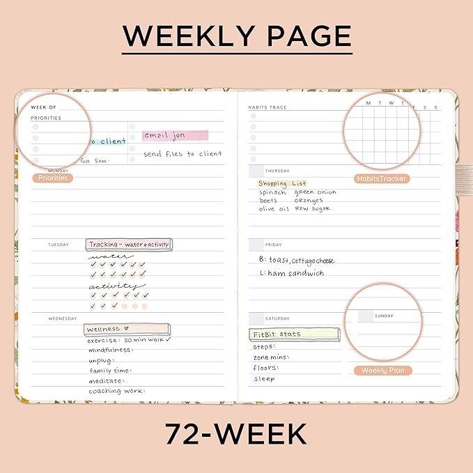 And Per Se Undated Planner, Weekly & Monthly Planner with Goal & Habit Tracker, A5 Leather Hardcover Productivity Journal for Academic Year (Wild Flowers)