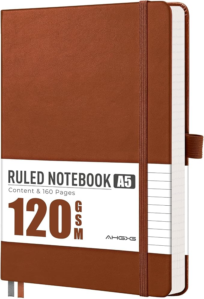 AHGXG Lined Journal Notebook, 160 Numbered Pages, A5 Size (5.7'' x 8.3'')