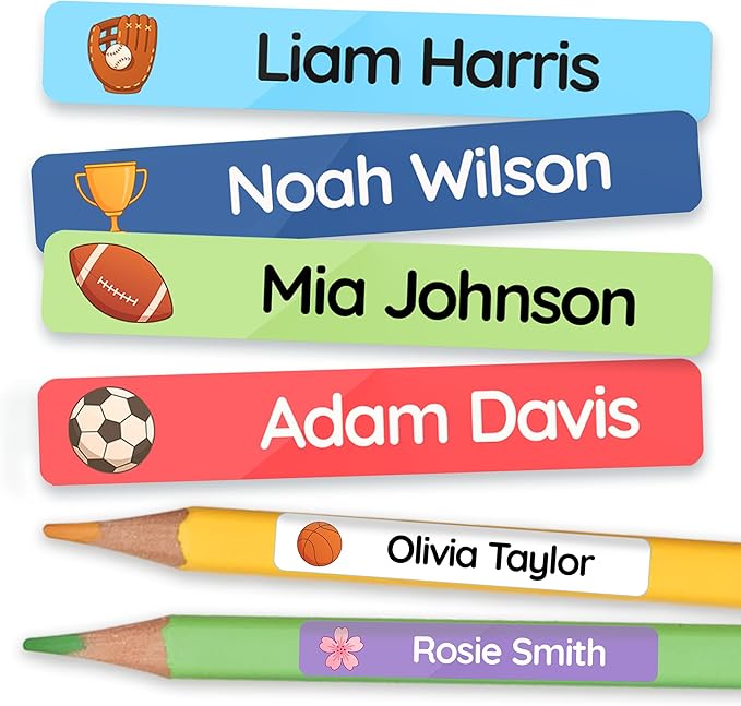 TagBuddy® Personalized Name Labels for Kids Pencils [240pcs] – Waterproof Custom Stickers for School & Daycare – Pencil Name Stickers – Stick On Name Labels for Children Pens (1.8”x0.3”)