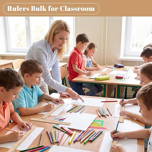 80 Pack Wooden Ruler 12 Inch, Rulers Bulk Wood Measuring Ruler for Students Teachers Classroom,2 Scale