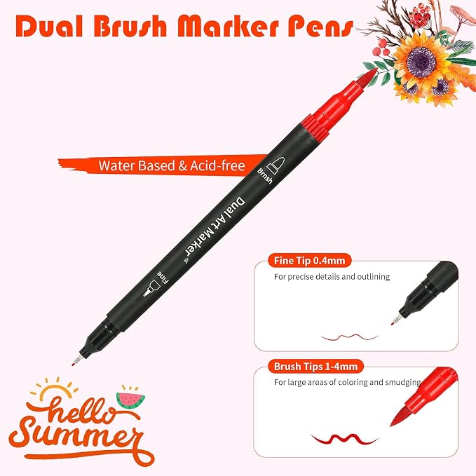 72 Markers For Adult Coloring Books, Dual Brush Marker Pens, Fine Tip Color Markers For Drawing Art Supplies Kit And School Supplies
