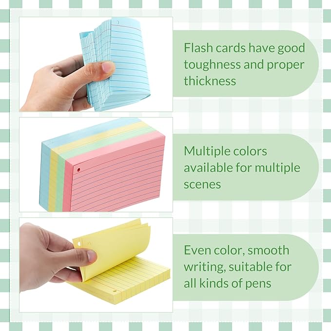 Yexiya 500 Pcs Index Cards with Rings Study Supplies Punched Lined Flash Cards with Holes Ruled Single Hole Notes and Metal Rings for Adults Office(3 x 5 Inch,Pastel Color)