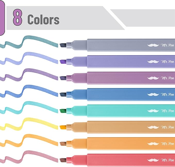 Mr. Pen- Aesthetic Highlighters No Bleed, 8 Pack, Jewel Tones, Chisel Tip, Cute Highlighters Assorted Colors for Journaling, Highlighting, Underlining, Fast Dry, Back to School Supplies