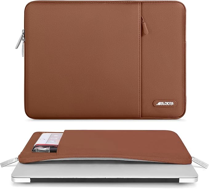 MOSISO Laptop Case 16 inch, 15-15.6 inch Laptop Sleeve Compatible with MacBook Pro 16 M5 M4 M3 M2 M1, HP Acer Dell Lenovo ASUS, Polyester Vertical Computer Sleeve Bag with Pocket, Caramel Brown