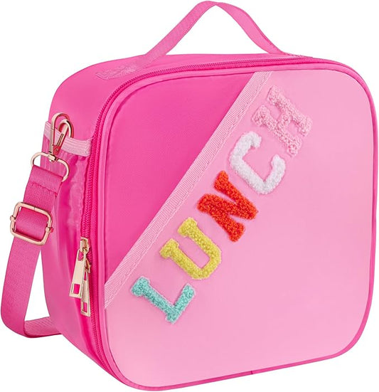 Nsrzua Lunch Bag Kids-Kids Insulated Lunch Bag with Adjustable Strap - Reusable Leakproof Lunch Box for Girls, Preppy School Lunch Tote for Travel, Picnic,School & Winter Camp