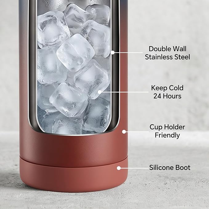Fijinhom 24 oz Insulated Water Bottle with Straw Lid, Stainless Steel Water Bottles, Double Wall Vacuum, Portable Handle & Non-slip Bottom, BPA Free Leak Proof Metal Bottles, Keep Cold 24H, Blue/Red