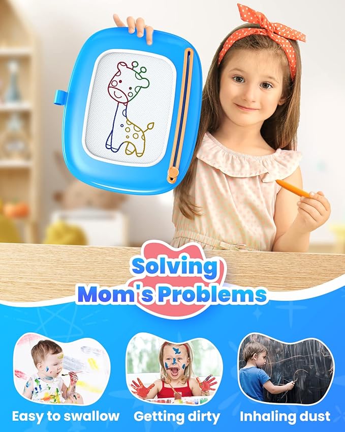 Toddlers Toys Ages 1-3, Magnetic Drawing Board, Doodle Board Pad Learning and Educational Toys for 18 Months Baby, 1-3 Yr Kids Birthday Gifts - Blue
