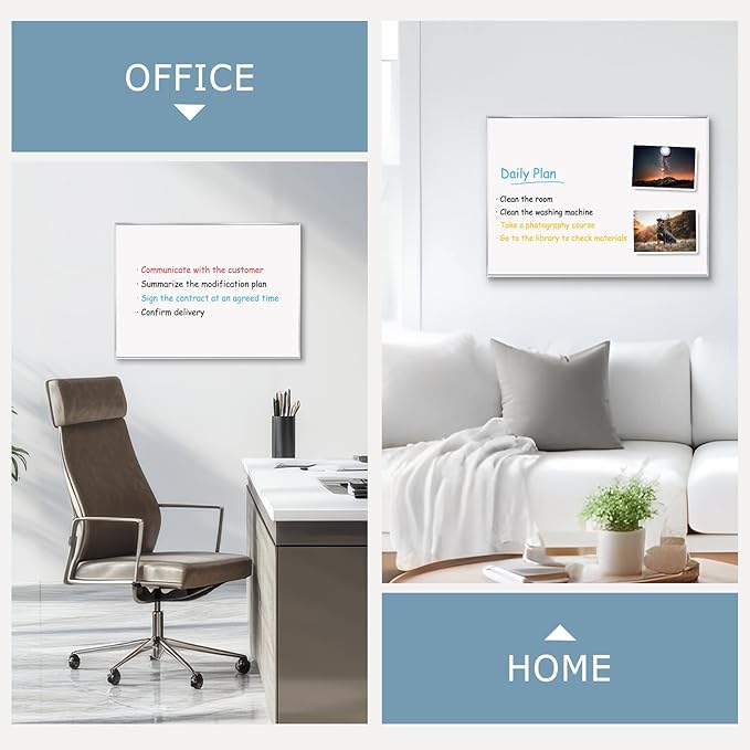 Whiteboard for Wall, 24" x 18" Magnetic White Board Dry Erase Board with Silver Aluminum Frame, Hanging Wipe Board for Office, Home, School, Kitchen, Dorm