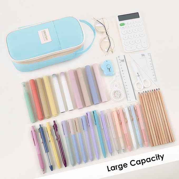 SKYDUE Light Blue Pencil Case for Girls & Boys - Aesthetic Pencil Bag with Multi-Compartment, Large Capacity Zippered Pencil Pouch for School Supply