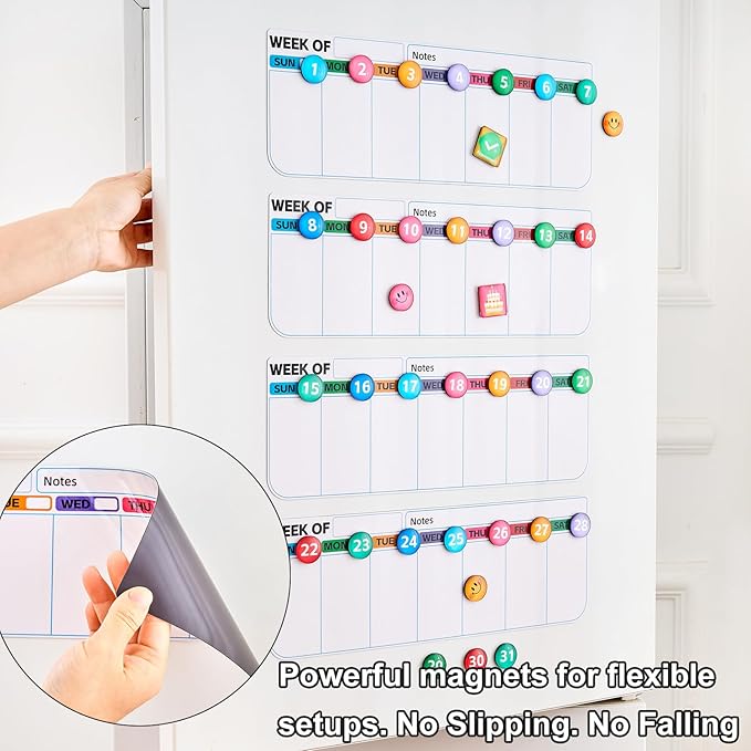 4 pack weekly fridge calendar Magnet rotate by week,reusable rotating Dry Erase calendar Planner magnetic to keep track of work and school schedules,13.9 x 4.9 inch