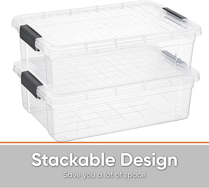 Superio Storage Bins with Lids- Clear Boxes for Organizing, Stackable Plastic Containers- BPA Free, Non-Toxic, Odor Free, Organizer for Home, Office, Dorm, 13.7 Qt, 3 Pack